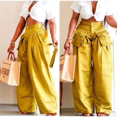 Olive Green Oversized Pants Button Closure Cargo Pockets Minimum Stretch Causal Outfits For Women Summer, Causal Outfits For Women, Outfits For Women Summer, Oversized Pants, One Piece Jumpsuit, Business Casual Outfits For Work, Causal Outfits, Grown Women, Simply Chic