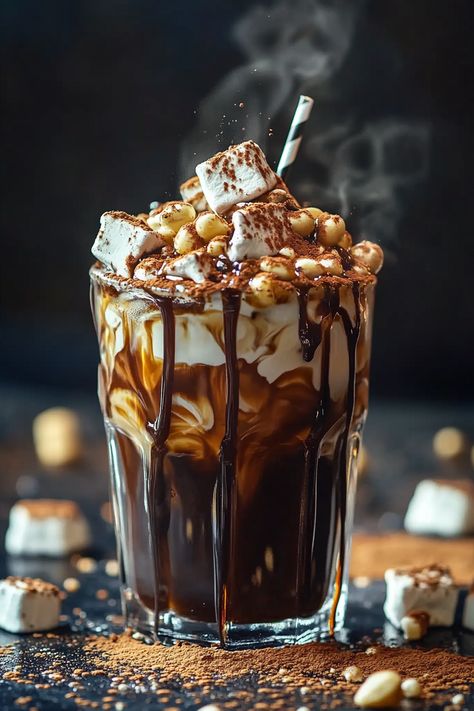 S’mores Iced Coffee S’mores Iced Coffee, Iced Coffee Chocolate, Marshmallow Whipped Cream, Birthday Preparation, Chocolate Drink, Different Coffees, Sweet Coffee, Coffee Chocolate, Starbucks Copycat