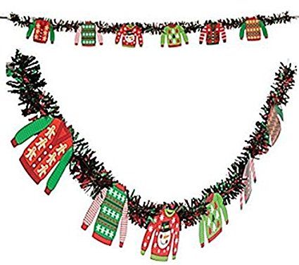 Ugly Christmas Sweater Contest, Hanging Paper Lanterns, Ugly Xmas Sweater, Christmas Decorations Garland, Party Sweaters, Christmas Sweater Party, Tinsel Garland, Party Garland, Ugly Christmas Sweater Party