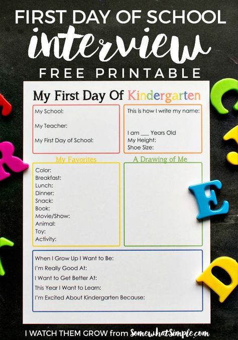 This printable first day of kindergarten interview is a fantastic way to capture your child as they are when they begin school, with lots of fun details to look back on later! Last Day Of School Printable, School Interview, Printable School, First Day Of Kindergarten, Kindergarten Fun, School Printables, Starting School, Homeschool Kindergarten, Kindergarten First Day