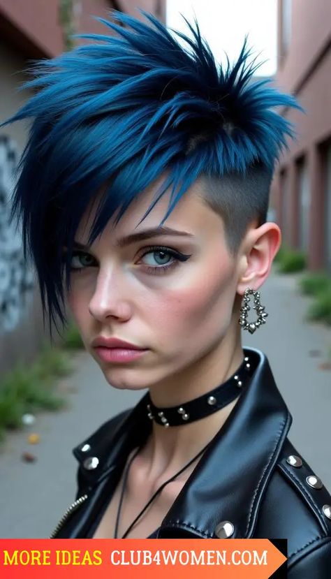 23 Top Winter Pixie Haircuts 2024-2025: Trendy Styles, Hair Care, and Outfit Ideas Blue Undercut Hair, Short Punk Hair Pixie, Asymmetrical Bob Short Edgy, Spiky Pixie Haircut, Punk Pixie Cut, Hair Color For Short Hair, Funky Pixie Cut, Asymmetrical Bob Short, Short Punk Hair