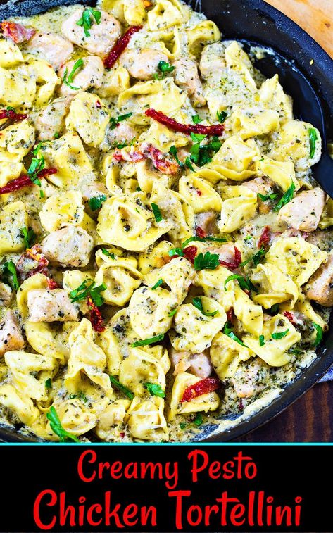 Creamy Pesto Chicken Tortellini- an easy one pan meal. Creamy Pesto Chicken Tortellini, Pesto Tortellini With Chicken, Creamy Pesto Tortellini Recipes, Chicken Pesto Tortellini Recipes, Tortellini Recipes Pesto, Pesto Tortellini Recipes, Chicken Pesto Tortellini, Creamy Pesto Tortellini, Pesto Chicken Tortellini