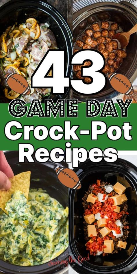 Game Day Crock Pot Recipes, Football Crockpot Meals, Football Party Foods Crockpot, Football Party Crockpot Food, Easy Football Party Food Crock Pots, Crockpot Meals For Football Games, Football Game Crockpot Recipes, Super Bowl Crockpot Ideas, Football Sunday Meals Crock Pot