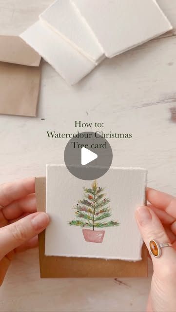 Emma Weekes | Watercolour teacher and Sketchbook maker on Instagram: "How to: Watercolour Christmas Tree card  1. Paint a brown line down your card. Then plant V shapes down the line, making them get wider as you move down the line. These are your branches.   2. With green, paint lots of tiny lines on the branches for the trees pine needles.   3. Dip your brush in water and then tap the excess off on your water jar. Use the water in your brush to go over some of the pine needles. This will make your tree look fuller.   4. With a colour of your choice, paint a bucket shape at the base of the tree.   5. Add little dots in different colours over your branches. Don’t worry if the colours bleeds into the green a little, you want this to happen. Your tree should be almost dry when you do this st Watercolour Christmas Tree, Watercolor Christmas Cards Diy, Donna Dewberry Painting, Paints And Brushes, Water Jar, Watercolour Christmas, Water Coloring, Christmas Tree Card, Watercolor Christmas Tree