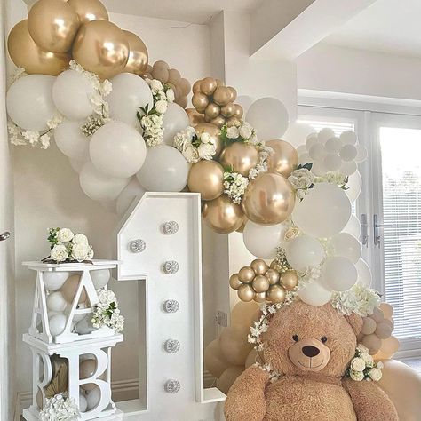 White Gold Balloon Garland Kit - 171pcs White and Gold Balloons Arch Kit, White Gold Balloon Wall for Birthday Party, Baby Shower,Wedding Bridal,First Communion Baptism Party Decorations White And Gold First Birthday, White Gold Balloon Garland, Baloon Wall, White And Gold Balloons, Baby Party Themes, Christening Balloons, Baptism Party Decorations, Gold Balloon Garland