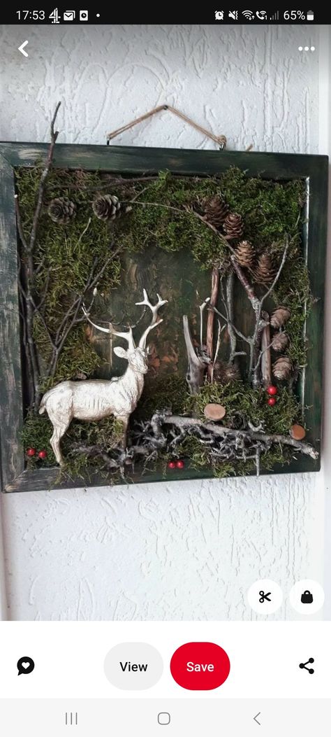 Nature Shadow Box Ideas, Takken Decor, Dekoratívne Vence, Christmas Shadow Boxes, Stones Art, Moss Wall Art, Shadow Box Art, Moss Art, Craft Paint