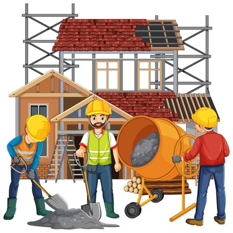 Free Vector | Isolated construction site with workers Engineer Cartoon, Building Construction Materials, Handyman Logo, Construction Images, Summer Sale Banner, Yellow Business Card, House Under Construction, Joker Playing Card, Construction Business Cards