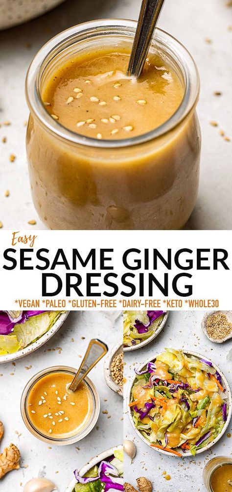 Soy Salad Dressing, Asian Ginger Dressing, Sesame Dressing Recipe, Asian Sesame Dressing, Sesame Salad Dressing, Low Carb Salad Dressing, Asian Salad Dressing, Dairy Free Salads, Ginger Salad Dressings