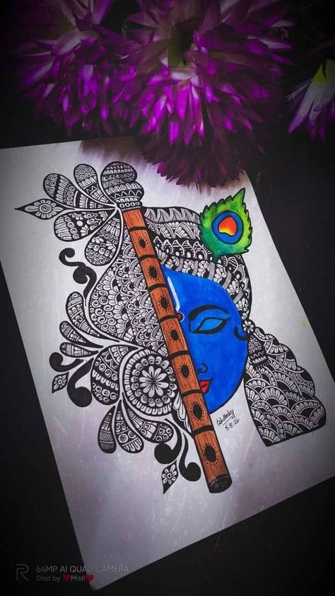 Krishna Mandala Art Colourful, Drawing Ideas Of Krishna, Krishna Painting Easy, Coloured Mandala, Watercolor Wallpaper Phone, Abstract Pencil Drawings, Easy Mandala, Whimsical Art Journal, Ink Pen Art