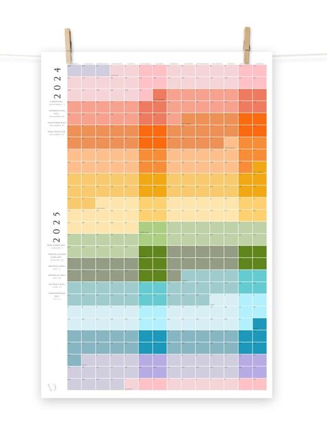 Full Year Wall Calendar- 2024-2025 - Digital Download - Rainbow - 20x30 Year Wall Calendar, Graphic Calendar Design, 2025 Year Calendar, Year Calendar Design, Graphic Design Calendar, Yearly Wall Calendar, Big Calendar, Wall Calender, Full Year Calendar