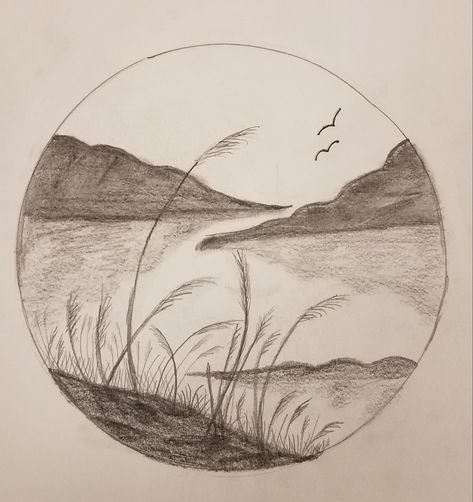 Circle Landscape Drawing, Pencil Scenery, Drawing In Circle, Beauty Culture, Mountain Drawing, Independance Day, Nature Sketch, Circle Drawing, Meaningful Drawings