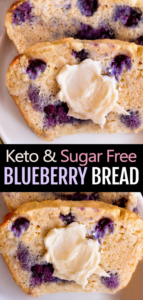 The Best Healthy Keto Blueberry Breakfast Bread Recipe Paleo Blueberry Bread, Blueberry Breakfast Bread, Keto Blueberry Bread, Recipe With Almond Flour, Sugar Free Bread, Low Carb Bread Recipes, Blueberry Bread Recipe, Sugar Free Breakfast, Healthy Low Carb Snacks