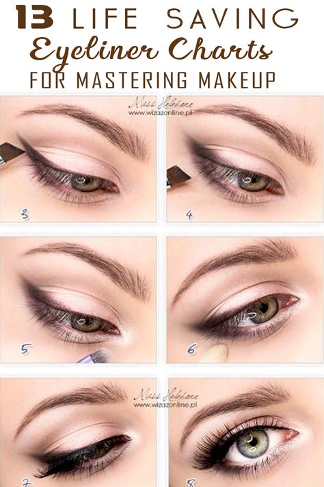 These makeup charts will absolutely change the way you apply your makeup forever. #makeupislife #makeuptutorial #eyelinerchart Makeup Hooded Eyes, Hooded Eye Makeup Tutorial, Hooded Eyelids, Trendy Eyeshadow, Make Up Tutorials, Artist Makeup, Eye Brushes Set, Makeup Tutorial Eyeshadow, Easy Makeup Tutorial