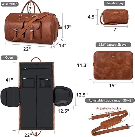 Amazon.com | Garment Bag for Travel, Convertible Carry on Garment Duffel Bag for Men 3Pcs, Faux Leather Waterproof Large Weekender Bag for Men 2 in 1 Hanging Suitcase Suit Dress Business Travel Bag | Garment Bags Large Weekender Bag, Mens Weekend Bag, Business Travel Bag, Dress Business, Bag For Travel, Suit Dress, Garment Bag, Business Dresses, Garment Bags