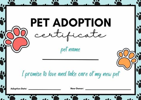 Stuffed Animal Adoption, Dog Adoption Certificate Printable Free, Animal Adoption Certificate, Toy Adoption Certificate, Puppy Printables Free, Dog Adoption Certificate, Dog Adoption Party, Pet Adoption Birthday Party, Dog Birth