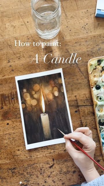 Watercolour Candle Painting, Watercolor Ghost Tutorial, Watercolor Ghost Paintings, Fall Painting Inspiration, Watercolor Candles Painting, Halloween Watercolor Tutorial, Halloween Watercolor Art Easy, Spooky Watercolor Art, How To Paint A Ghost