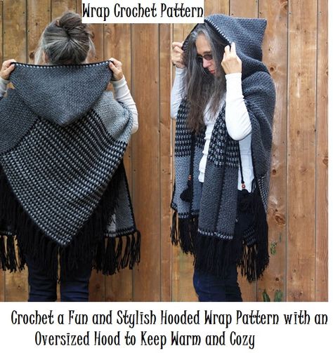 Crochet a Fun and Stylish Hooded Wrap Pattern with an Oversized Hood to Keep Warm and Cozy Kodiak Wrap Crochet Pattern #crochet #crochetpattern Crochet Blanket Scarf, Crochet Tunic Pattern, Crochet Wrap Pattern, Crochet Cape, Debbie Macomber, Crochet Shrug Pattern, Crochet Scarf Pattern Free, Crochet Poncho Patterns, Crochet Shawls And Wraps