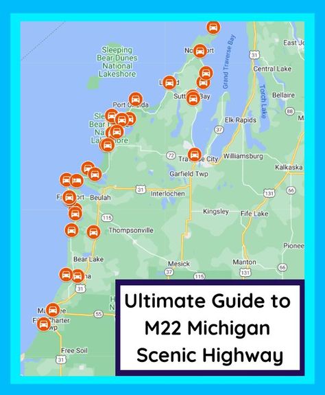 Michigan Scenic Drives, Western Michigan Travel, M-22 Michigan, M22 Road Trip, Cheboygan Michigan, Northern Michigan Vacation, Michigan Facts, Michigan Travel Destinations, Michigan Camping