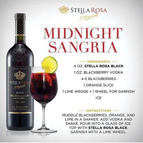 Midnight Sangria with Stella Rosa Black! Stella Rosa Wine Recipes, Stella Rosa Black, Stella Rosa Wine, Sangria Ingredients, Stella Rosa, Stella Rose, Wine Down, Sweet Wine, Sangria Recipes