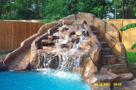 Pool Paradise, Amazing Rooms, Small Front Gardens, Open Floorplan, Rock Waterfall, Pool Remodel, Outdoor Patios, Front Garden Design, Pool Slide