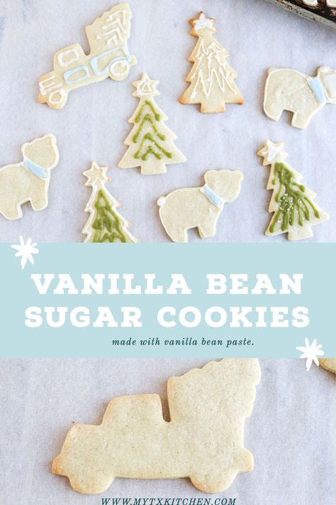 Vanilla Bean Sugar Cookie Recipe, Vanilla Bean Paste Cookies, Vanilla Bean Cookies Recipes, Vanilla Bean Sugar Cookies, Family Christmas Food, Sugar Cookie Cutout Recipe, Vanilla Bean Recipes, Vanilla Bean Sugar, Roll Out Sugar Cookies