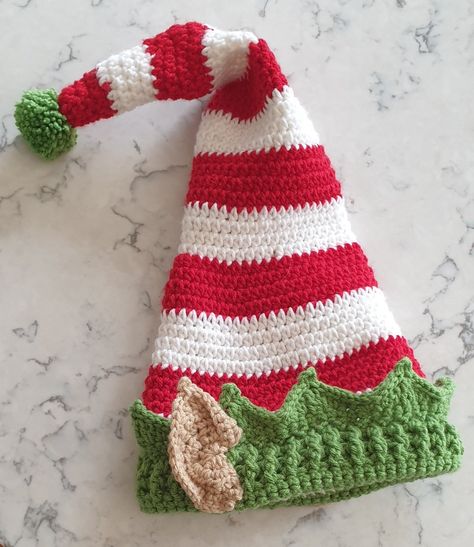 Crochet Hats Christmas, Crochet Cindy Lou Who Hat, Christmas Elf Hat Diy, Crochet Elf Hat With Ears Free Pattern, Christmas Hats Crochet, Christmas Crochet Hat, Christmas Hat Crochet, Elf Scarf, Crochet Home Decor Ideas