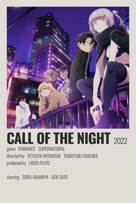 call of the night minimalist anime poster Yofukashi No Uta, Call Of The Night, Anime Sites, Anime Websites, Shojo Anime, Best Romance Anime, Japanese Animated Movies, Anime Suggestions, Good Anime Series