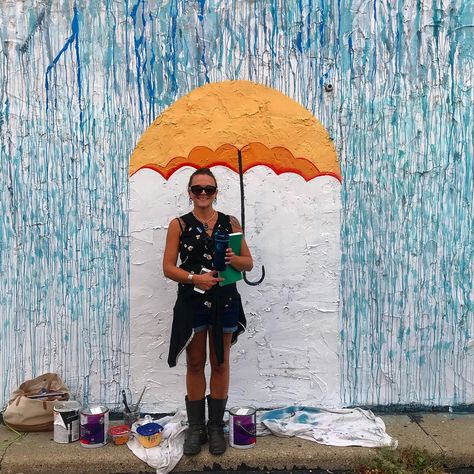 Interactive umbrella mural - work in progress. Social Media Photo Wall, Interactive Wall Murals, Interactive Street Art, Selfie Mural Ideas, Interactive Mural Ideas, Art Mural Ideas, Selfie Wall Design, Mural Art Ideas, Interactive Wall Art