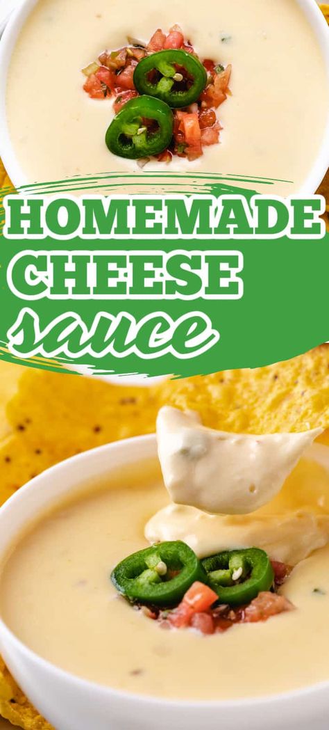 Our Homemade Cheese Sauce is the best ever! Made with shredded cheese, onions, garlic, spices, and a touch of jalapeno it's perfect for French fries, nachos, mac and cheese, or just as a dip. Pepperjack Cheese Sauce, Jalapeno Nacho Cheese Sauce, Jalapeño Cheese Sauce, Jalapeno Cheese Sauce, Cheese Sauce For Nachos, Best Cheese Sauce, Mexican Cheese Sauce, Fries Nachos, Homemade Cheese Dip