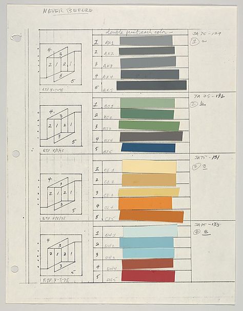 Josef Albers, Metropolitan Museum of Art, Collage ink chart and diagram for Never Before series. Albers Josef, Before Series, Josef Albers Color, Colour Studies, Joseph Albers, Anni Albers, Museum Design, Color Sheets, Josef Albers