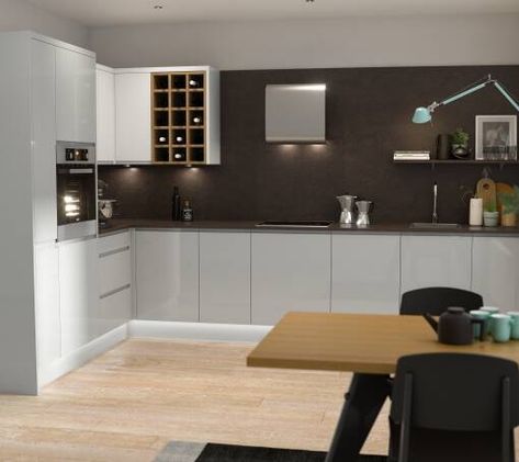 Grey Kitchens | Grey Kitchen Units & Doors | Wren Kitchens Grey Gloss Kitchen, Wren Kitchens, Artistic Kitchen, White Gloss Kitchen, Flatpack Kitchen, Grey Kitchen Floor, Wren Kitchen, Gloss Kitchen, Kitchen Planner