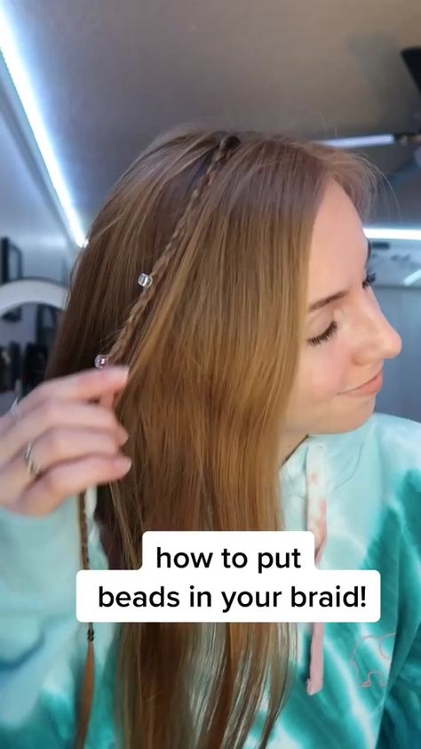 How To Put Beads In Your Braids, How To Braid Hair With Beads, Braid With Beads Tutorial, Bead In Hair Braids, Bead Braid In Hair Tiktok, How To Do Beaded Braids, How To Bead Your Hair, Beads In Hair Tutorial, How To Braid Beads Into Hair