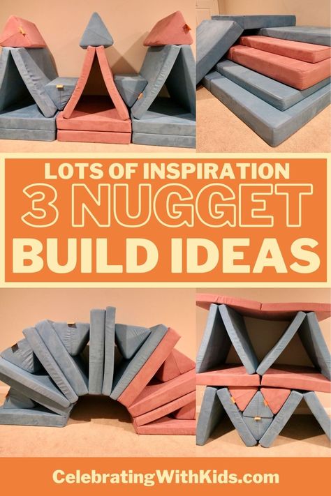 build and configuration ideas using 3 Nugget comfort kids couches! Nugget Comfort Configurations, Three Nugget Configurations, 3 Nugget Fort Builds, 3 Nugget Build Ideas, 3 Nugget Obstacle Course, 3 Nugget Couch Builds, Nugget Builds For Climbing, Nugget Couch Ideas Three, 3 Nugget Couch Configurations