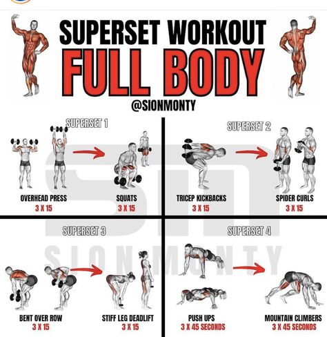 Full Body Superset Workout Men, Full Body Dumbbell Superset Workout, 2 Day Full Body Workout Split, Full Body Dumbbell Workout For Men, Full Body Superset Workout, Super Set Workouts, Dumbbell Hiit, Dumbbell Workout Plan, Superset Workout