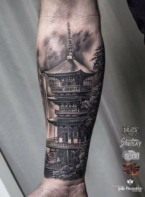 Cadena Tattoo, Buddha Tattoo Sleeve, Samurai Tattoo Sleeve, Temple Tattoo, Tattoo Band, Tattoo Placements, Buddha Tattoo Design, Samurai Tattoo Design, Polynesian Tattoos