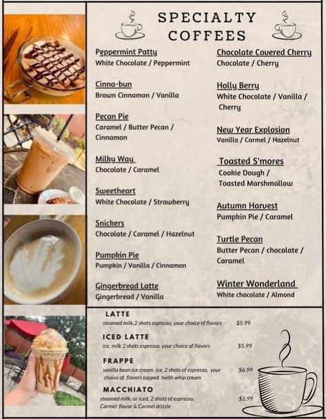 Coffee Orders Ideas, Coffee Shop Flavor Ideas, Coffee Specials Ideas, Coffee Syrup Combinations, Coffee Flavor Recipes, August Coffee Specials, November Coffee Specials, Back To School Coffee Drinks, November Coffee Drinks