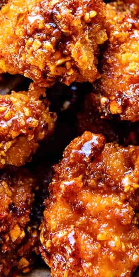 Baked Crispy Hot Honey Chicken, Oven Popcorn Chicken, Saucy Fried Chicken, Healthy Saucy Chicken, Honey Glazed Sweet And Spicy Fried Chicken, Honey Hot Sauce Chicken, Baked Crunchy Honey Chicken, Honey Drizzled Fried Chicken, Fried Chicken With Hot Honey