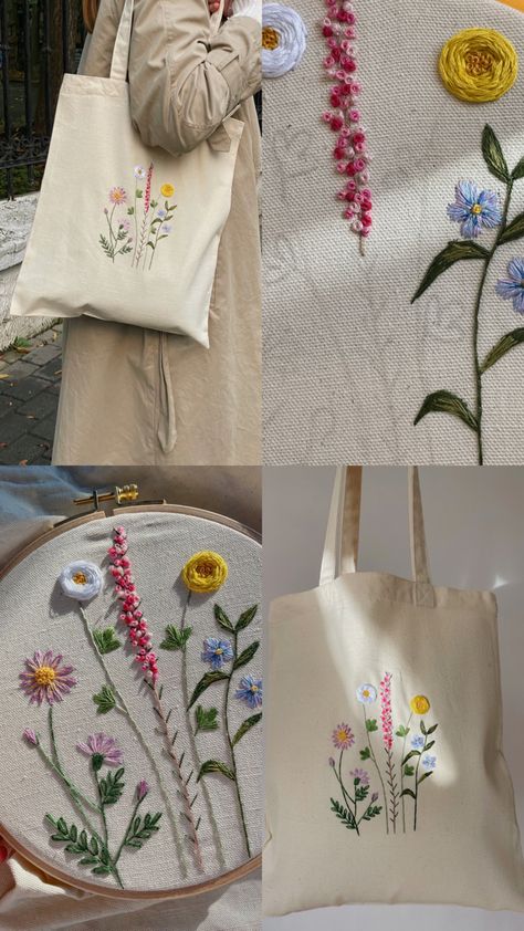 Embroidered Bags Diy Ideas, Tote Embroidery Bag, Tote Embroidery Ideas, Embroidery On Bags Ideas, Embroidery Designs On Tote Bags, Tote Bags Embroidery Ideas, Canvas Bag Embroidery Ideas, Embroidery Bags Design, Embroidery Designs Tote Bag