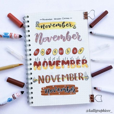 November Header, Life Organization Printables, Header Ideas, Coffee Theme, Bullet Journal Design Ideas, Creative Lettering, Dream Book, Organization Printables, Cute Easy Drawings