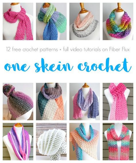 One Skein Projects, 12 Free Crochet Patterns from Fiber Flux One Skein Crochet Projects, One Skein Projects, Crochet Infinity Scarf Free Pattern, Crochet Project Free, One Skein Crochet, Mandala Yarn, Hats For Kids, Knitting And Crochet Patterns, Yarn Cake