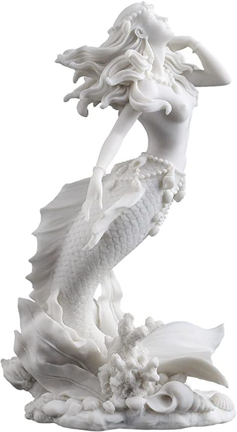 Mermaid On Rock, Goddess Rising, Mermaid Sitting, White Statue, Ocean Goddess, Sea Maiden, Mermaid Sculpture, Mermaid Statues, Mermaid Figurine