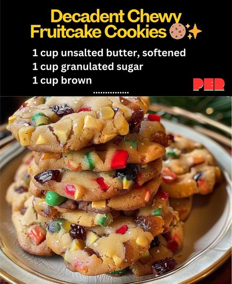 Decadent Chewy Fruitcake Cookies  ✨ Decadent Chewy Fruitcake Cookies, Fruit Cake Cookies Easy, Fruitcake Cookies Recipe Candied Fruit, Easy Fruitcake Cookies, Fruitcake Cookies Recipe, Fruit Cake Cookies Recipe, Fruitcake Cookies, Gift Recipes, Fruit Cake Cookies