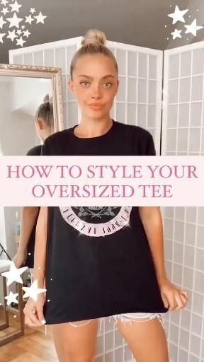 How to style your oversized T-shirt [Video] | Refashion clothes, Clothing hacks, Fashion hacks clothes Oversized Tshirt With Jeans, Umgestaltete Shirts, T Shirt Hacks, Shirt Hacks, Fest Outfits, Clothes Hacks, Clothing Tips, Diy Vetement, Diy Fashion Hacks