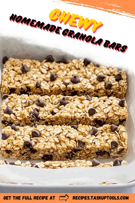 Discover the perfect recipe for chewy homemade granola bars that will satisfy your cravings and keep you energized throughout the day. Made with wholesome ingredients like oats, nuts, and dried fruits, these delicious bars are easy to prepare and customize to your taste. Whether you're looking for a quick breakfast option or a nutritious snack, these granola bars offer a delightful blend of flavors and textures. Pin this recipe to bring some homemade goodness to your kitchen and enjoy a healthier treat anytime! Quaker Granola Bar Recipe, Quick Oats Granola Bars, Chewy Homemade Granola Bars, Gluten Free Granola Bars Homemade, Chewy Granola Bars Homemade Healthy, Chewy Granola Recipe, Chewy Granola Bar Recipe, Homemade Chocolate Chip Granola Bars, Granola Bars Homemade