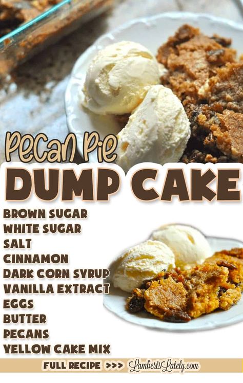 This recipe for pecan pie dump cake is a great mix of rich, buttery cake and nutty pecan pie. Perfect easy recipe to make in the fall or winter! Pecan Pie Dump Cake, Recipe For Pecan Pie, Cake Crumble, Pecan Desserts Recipes, Pecan Pie Cobbler, Pecan Pie Cake, Pecan Cobbler, Pecan Desserts, Pecan Pie Easy