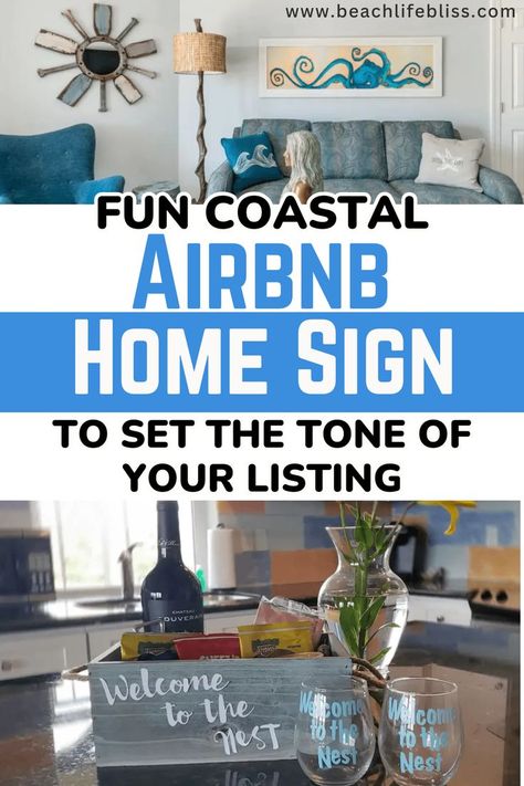 Creative coastal Airbnb signs full of fun beach sayings are the perfect way to make your guests laugh, relax, and come back for more. #airbnb #superhost #makemoney Small Beach Condo, Airbnb Themes, Airbnb Beach House, Coastal Airbnb, Beach Sayings, Airbnb Signs, Airbnb Superhost, Airbnb Decor, Fun Beach