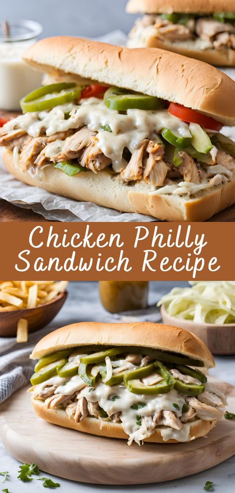 Chicken Philly Sandwich Recipe, Chicken Hoagie Philly Cheese, Chicken Grinder Sandwich, Lunch Sandwich Recipes, Philly Sandwich, Grinder Sandwich, Chicken Philly, Moist Chicken, Crispy French Fries