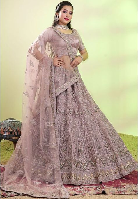 Mauve Pink Net Heavy Embroidered Lehenga Choli Set Designer Ghagra, Lehenga Choli Designer, Bridal Lehenga Online, Designer Lehengas, Net Lehenga, Lehenga Choli Online, Choli Designs, Pink Lehenga, Bridal Lehengas