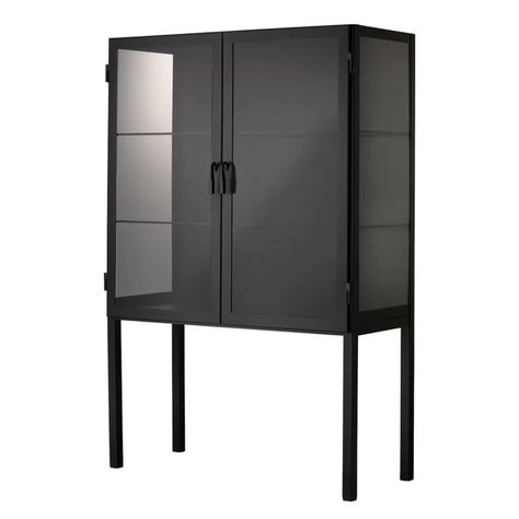 Orren Ellis Clarno 65.5'' Tall Iron 2 - Door Accent Cabinet | Wayfair Bar Cabinet Design, Dinnerware Storage, Cabinet Glass Doors, Glass Panes, Cabinet Glass, Jamie Young, Tempered Glass Shelves, Glass Bar, Metal Cabinet