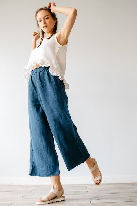 Women Linen Pants, Blue Linen Pants, Linen Culottes, T Strap Shoes, Cotton Linen Pants, Womens Pants, Linen Pants Women, Minsk, Pants Women